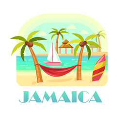 Fototapeta na wymiar Jamaica beach and ocean, coastline with palms