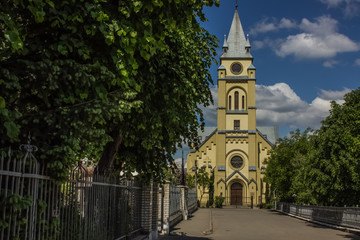Fototapeta na wymiar summer street with church