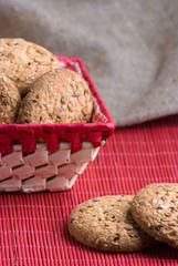 Cookies with sesame and sunflower seeds on table. Healthy eating