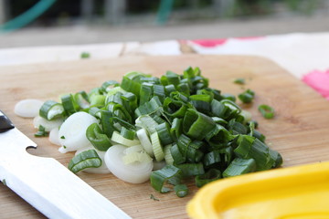 the green cut fresh onions