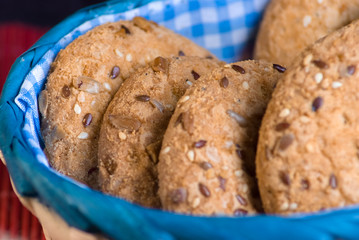 Cookies with sesame and sunflower seeds on table. Healthy eating