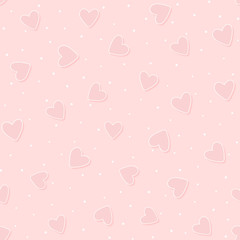 Romantic seamless pattern with cute hearts and polka dot. Endless lovely print.