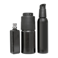 Set of black aerosol spray cans