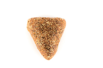 bread with cereals and nuts on white background