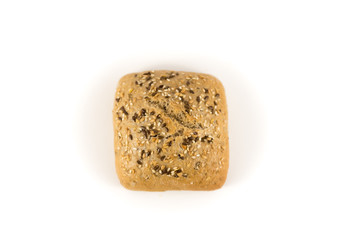 bread with cereals and nuts on white background
