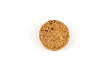 Fototapeta na wymiar Oatmeal cookies and chocolate on white background. healthy breakfast