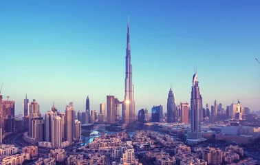 Fotobehang Burj Khalifa Skyline van Dubai, Verenigde Arabische Emiraten
