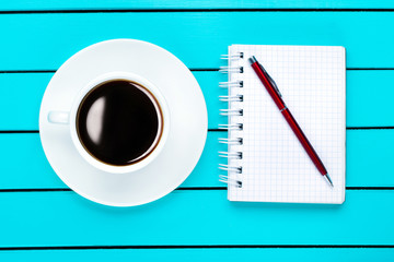 coffee laptop phone desktop top view