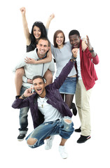 Fototapeta premium Group of five different young people - Isolated over white backg