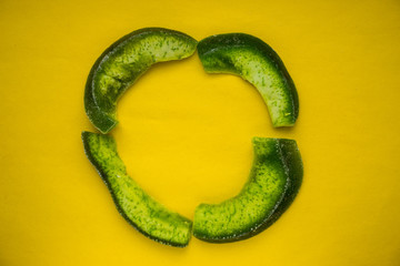 dried pomelo on a yellow background