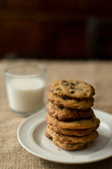 Stack of Homemade Cookies and Glass of Milk