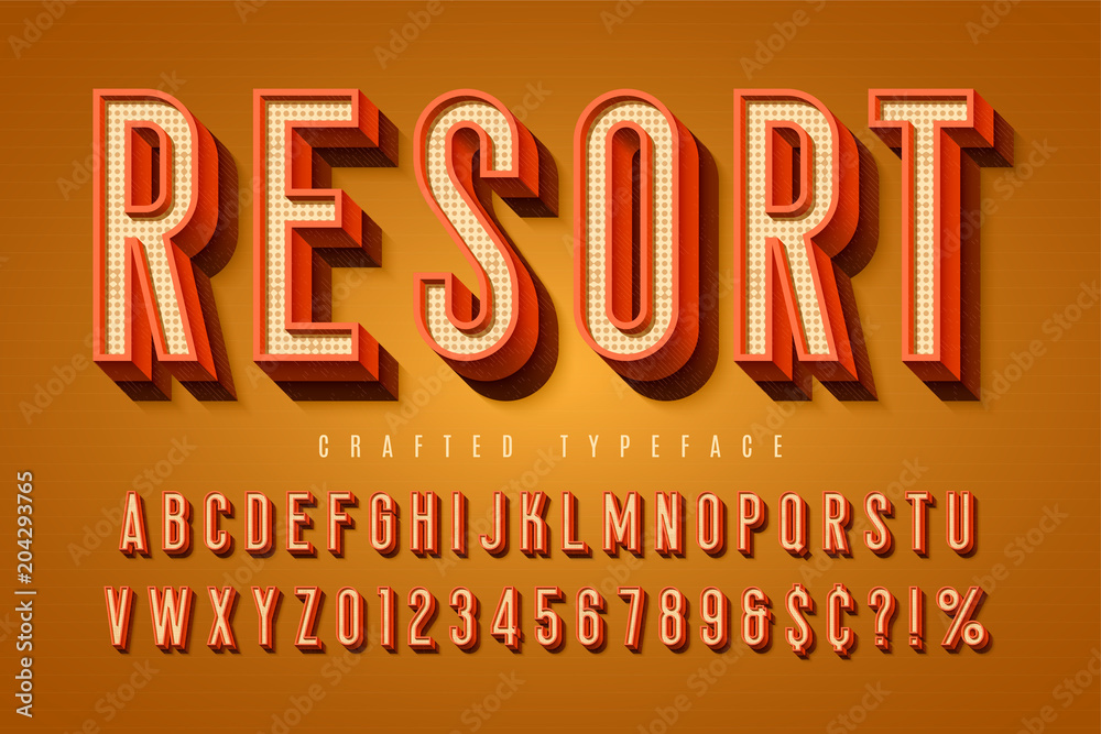 Fototapete good vibes retro typeface. 3d display font, placard typography