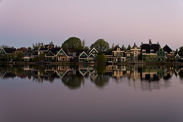 Fototapeta na wymiar Riverside of Zaandijk at dawn, The Netherlands
