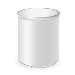 3D metal jar for coffee, baby food. Cylinder of for baby powder milk, cereal etc. Jar mock-up. Isolated on white background. Vector