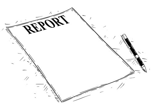 Vector artistic pen and ink drawing illustration of empty report document.