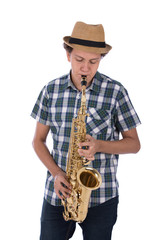 Fototapeta na wymiar blowing in saxophone