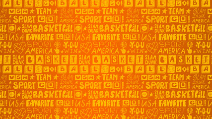 Sketch gradient background for basketball for America. Hand drawing, retro, grunge, text,  handwritten short phrase, grunge, retro, text: favorite sport, america, usa, go, you win, slam dunk, team.