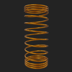 Gold tension helix spring or machine shock absorber. 3d render on black background