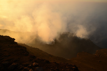 Fototapeta premium Summit of Volcano Stromboli during sunset, Aeolian Islands, Sicily, Italy
