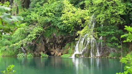 Amazing Waterfalls Landscape at Plitvice Lakes National Park, Croatia. 4K Video Clip