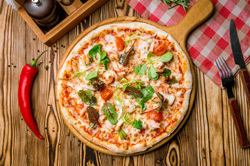 Pizza with seafood