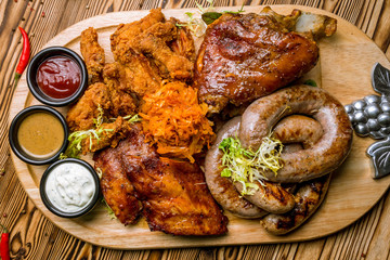 assorted beer sausages and meat sauces