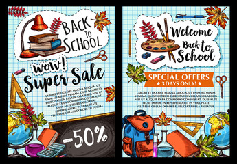 Back to School vector sale posters