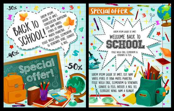 Back to School vector study stationery posters