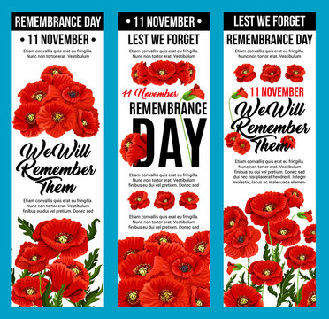 Vector poppy banners Remembrance day 11 November
