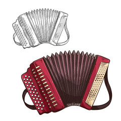 Naklejka premium Vector sketch accordion musical insturment icon
