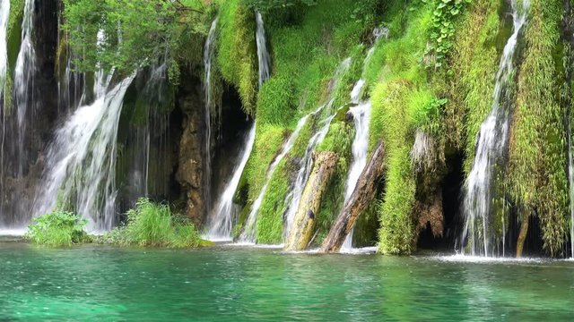 Paradise Waterfalls at Plitvice Lakes National Park, Croatia. 4K Video Clip