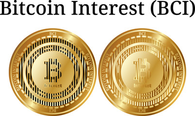 Set of physical golden coin Bitcoin Interest (BCI)