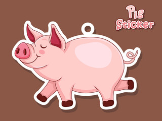 Cute Pig Cartoon Sticker. Vector Illustration With Cartoon Funny Pig