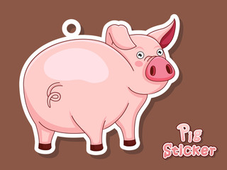 Cute Pig Cartoon Sticker. Vector Illustration With Cartoon Funny Pig
