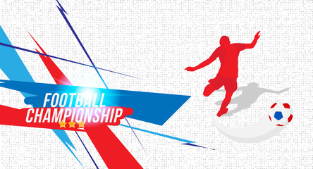 Football championship. Banner template horizontal format with a football ball and text on a background with a bright light effect