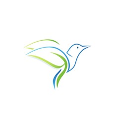 bird leaf logo vector icon template download line art outline, Green logo with bird. Vector logo.