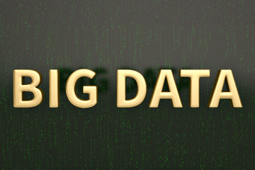 Big data word with green digital screen. 3D illustration.