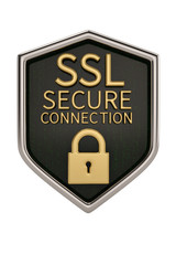 Shield and lock ssl secure design isolated on white background. 3D illustration.