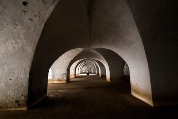 Interior of Colonel Bailey Dungeon - the historical arched fortress of Srirangapatna. Mysore, India. Karnataka.