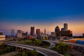 Foto op Canvas Looking south at the city of Columbus, Ohio skyline during sunset. © aceshot