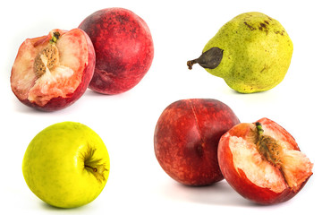 peach pear apple on a white vone. Isolate.