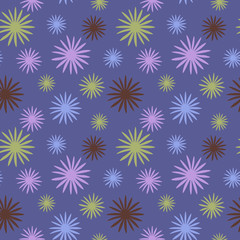 Evening Daisy Seamless Pattern on Violet Background. Romantic Daisy Rapport for Background, Print, and Textile.