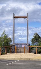 Cable pier at Sealy Lookout in Coffs Harbour Australia. Also called Forest Sky Pier is made up metal and timber is tourist attraction