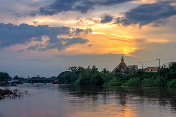 Naklejka premium Natural evening at Raft Village in Temple (Thai language:Wat Chan West) is a Buddhist temple (Thai language:Wat) It is a major tourist attraction Phitsanulok, Thailand.