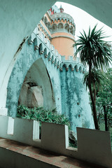 Beautiful castles of Europe - Pena palace. Sintra. Portugal. Vintage style
