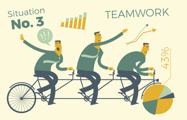 Business infographics, business situations. Teamwork, workers go to the goal in a single way.  Achievement of goal, career, profession. Vector illustration of flat design. Project, contract, diagram
