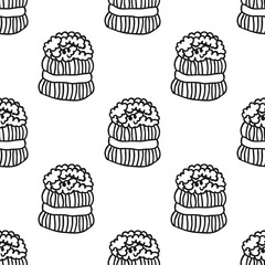 Cakes, sweet dessert. Black and white seamless pattern for coloring book or page.