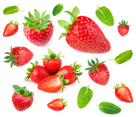 A set of fresh strawberry isolated on white background. Sweet strawberry fruit Collection..