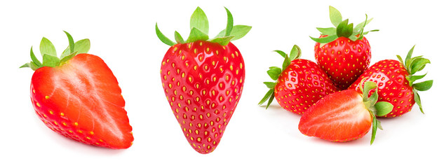 A set of fresh strawberry isolated on white background. Sweet strawberry fruit Collection..