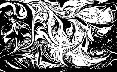 Black and white liquid texture. Hand drawn marbling illustration. Abstract vector background. Monochrome marble pattern.